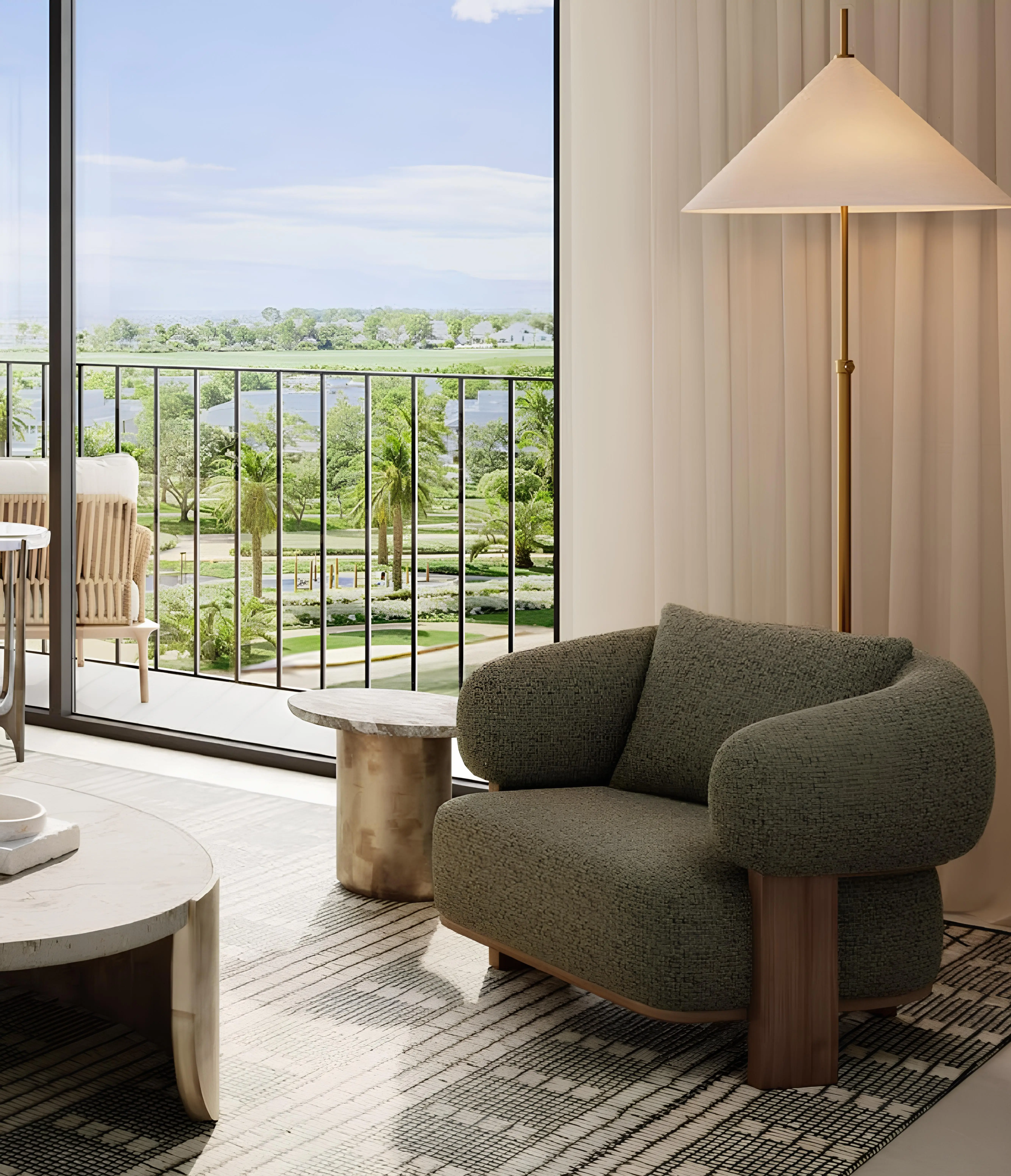 Golf Hills contemporary living room with full-height windows