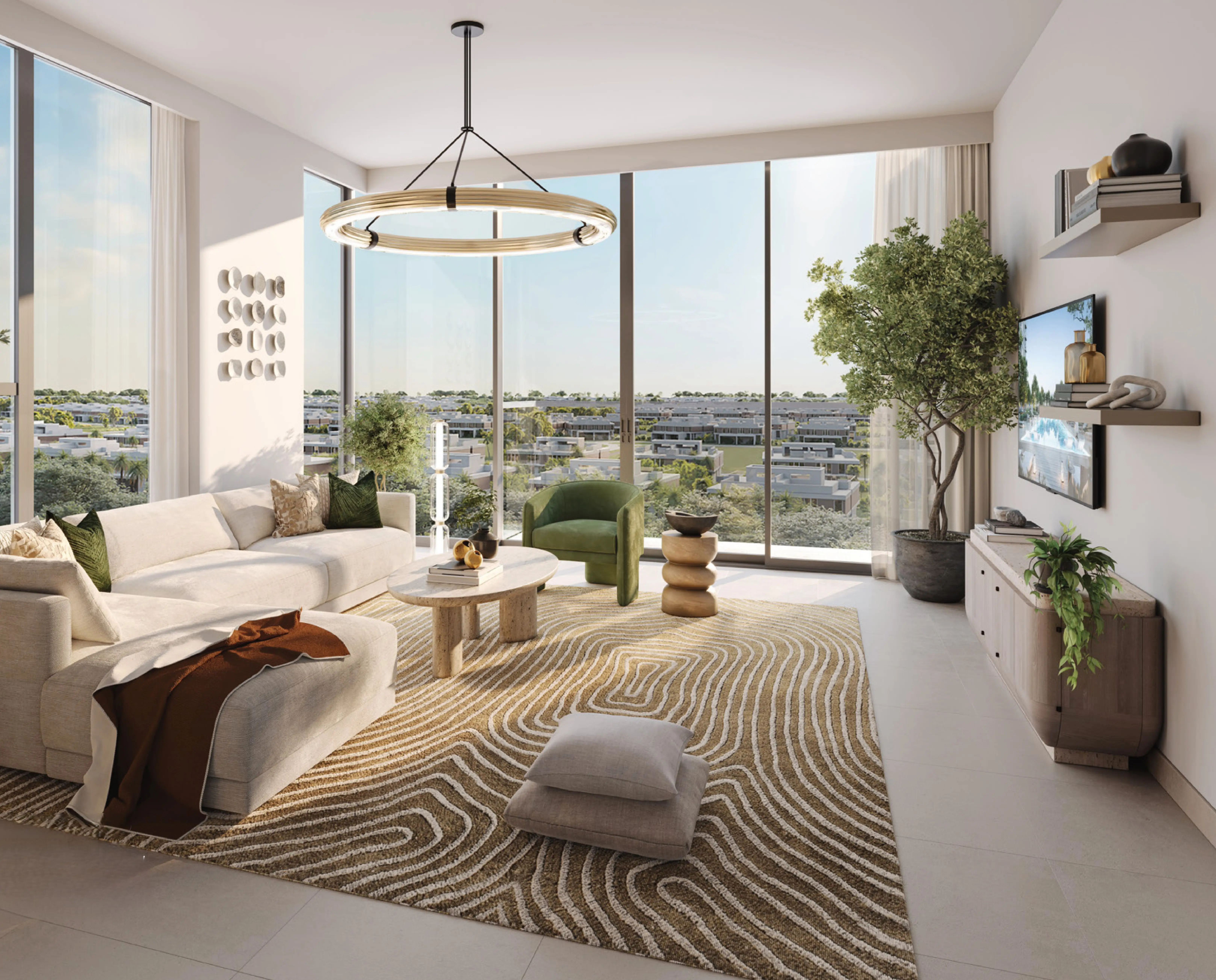 Golf Hillside apartment living room with panoramic glazing