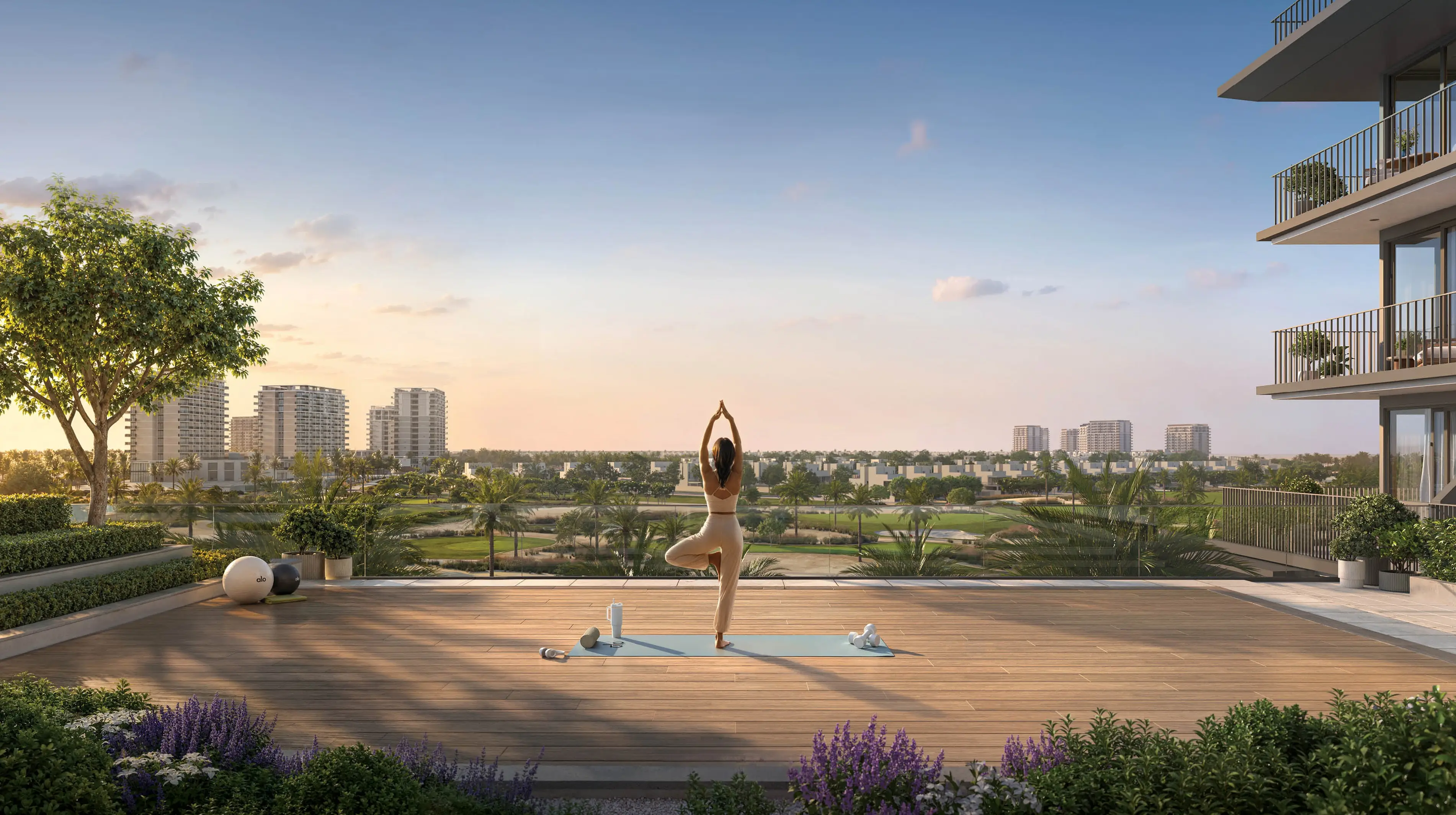 Outdoor yoga terrace overlooking the golf course