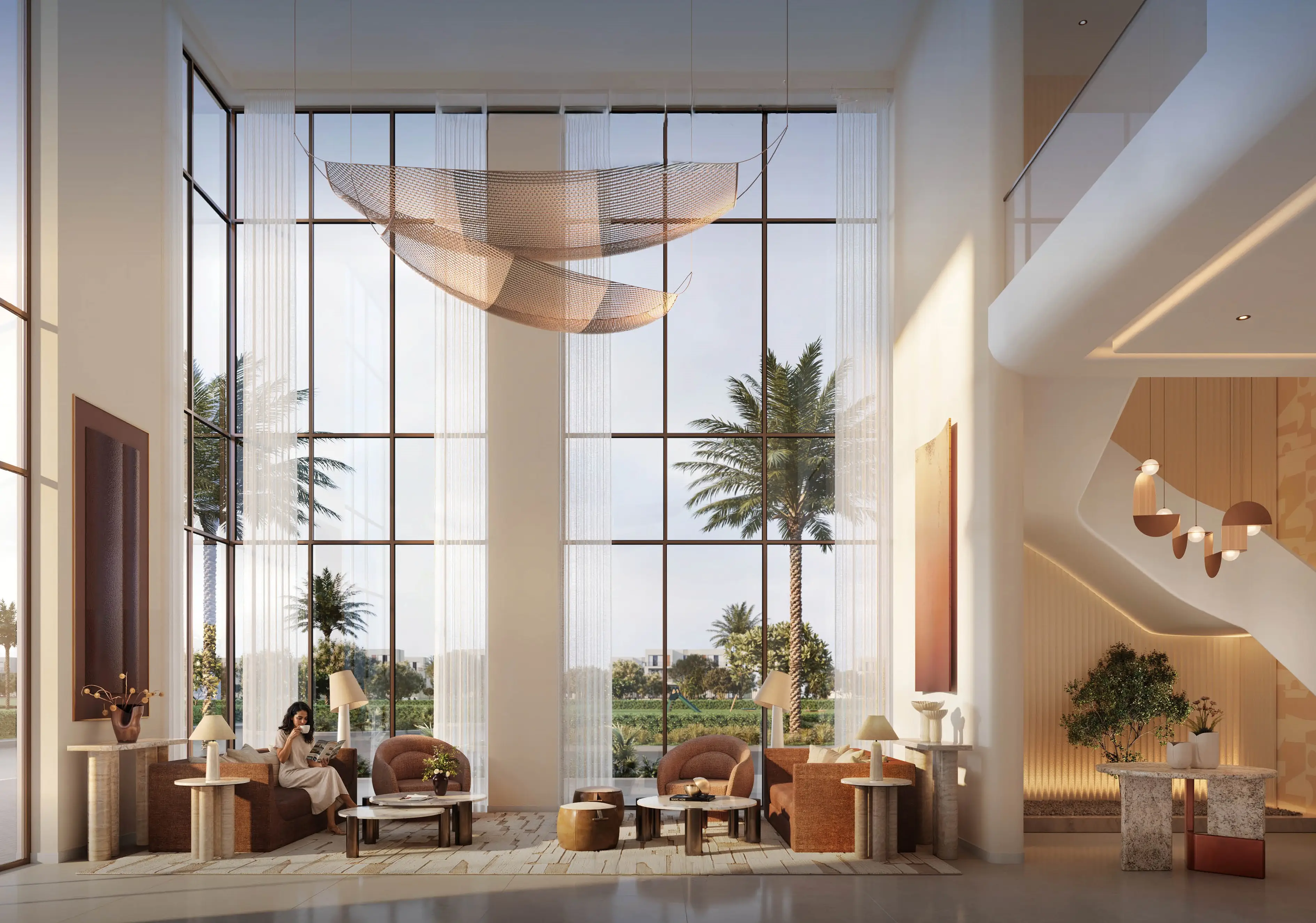 Double-height residential lobby at Golf Trails