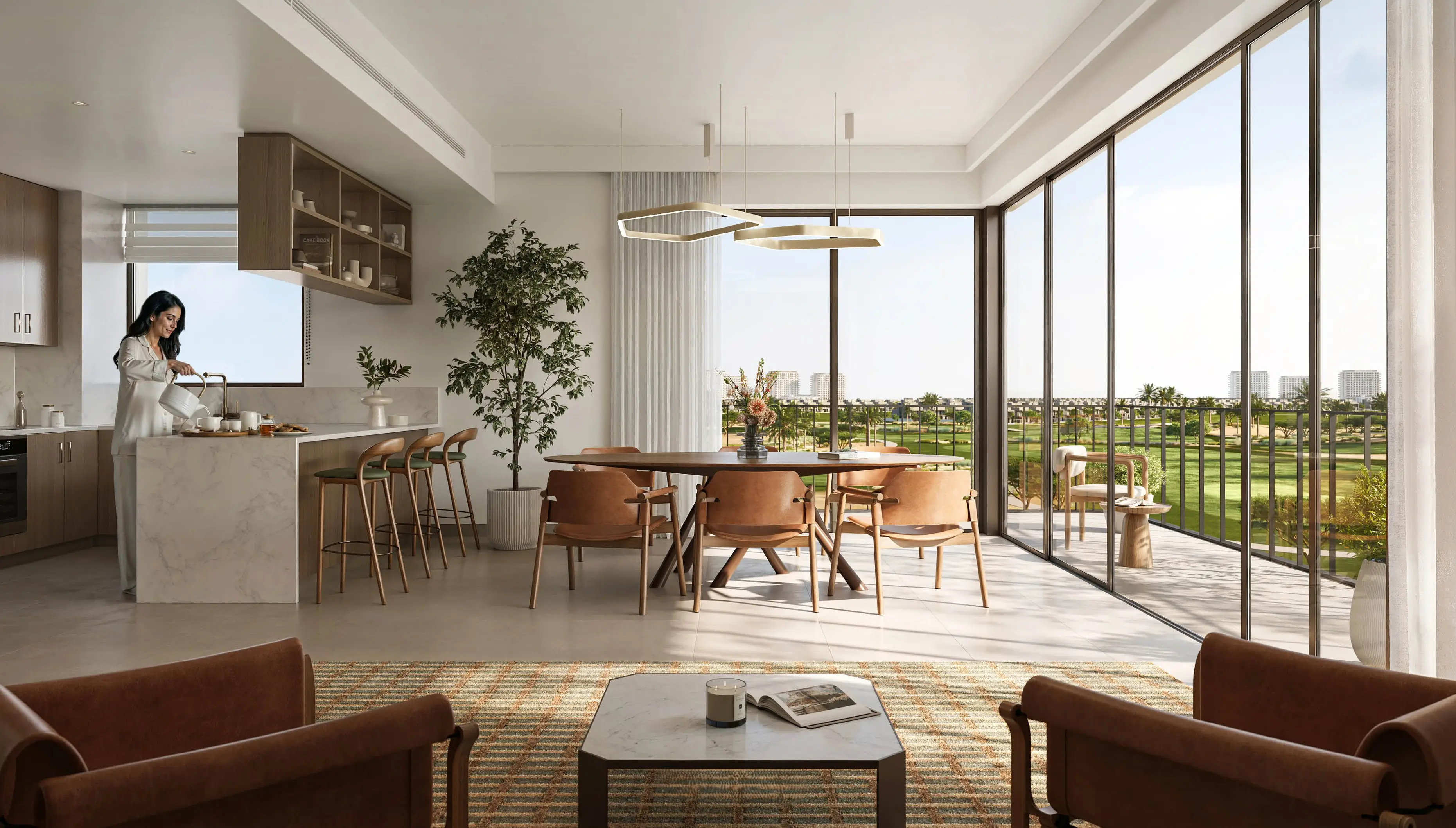 Golf Vale apartment living room with golf views