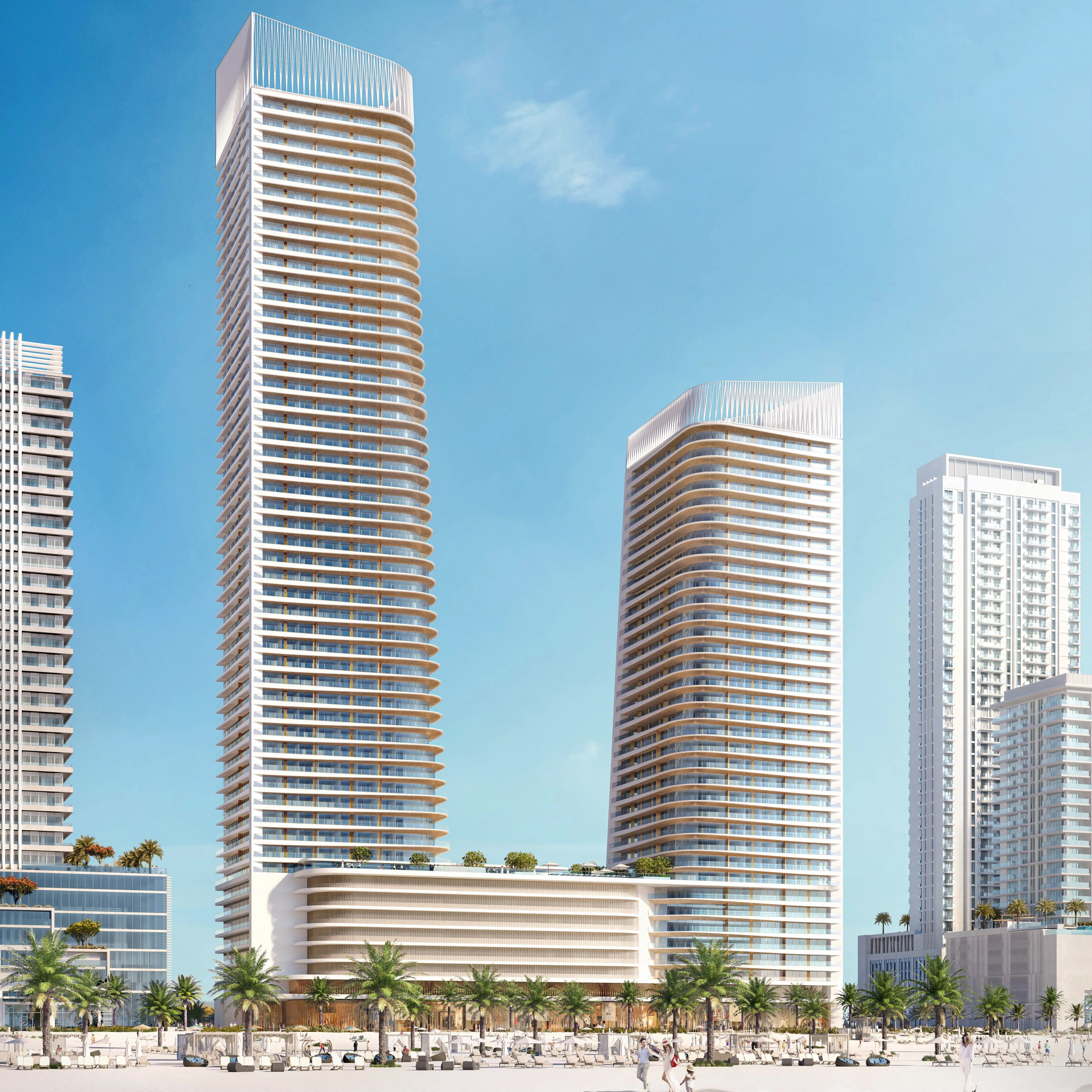Grand Bleu Tower private beach and Arabian Gulf setting