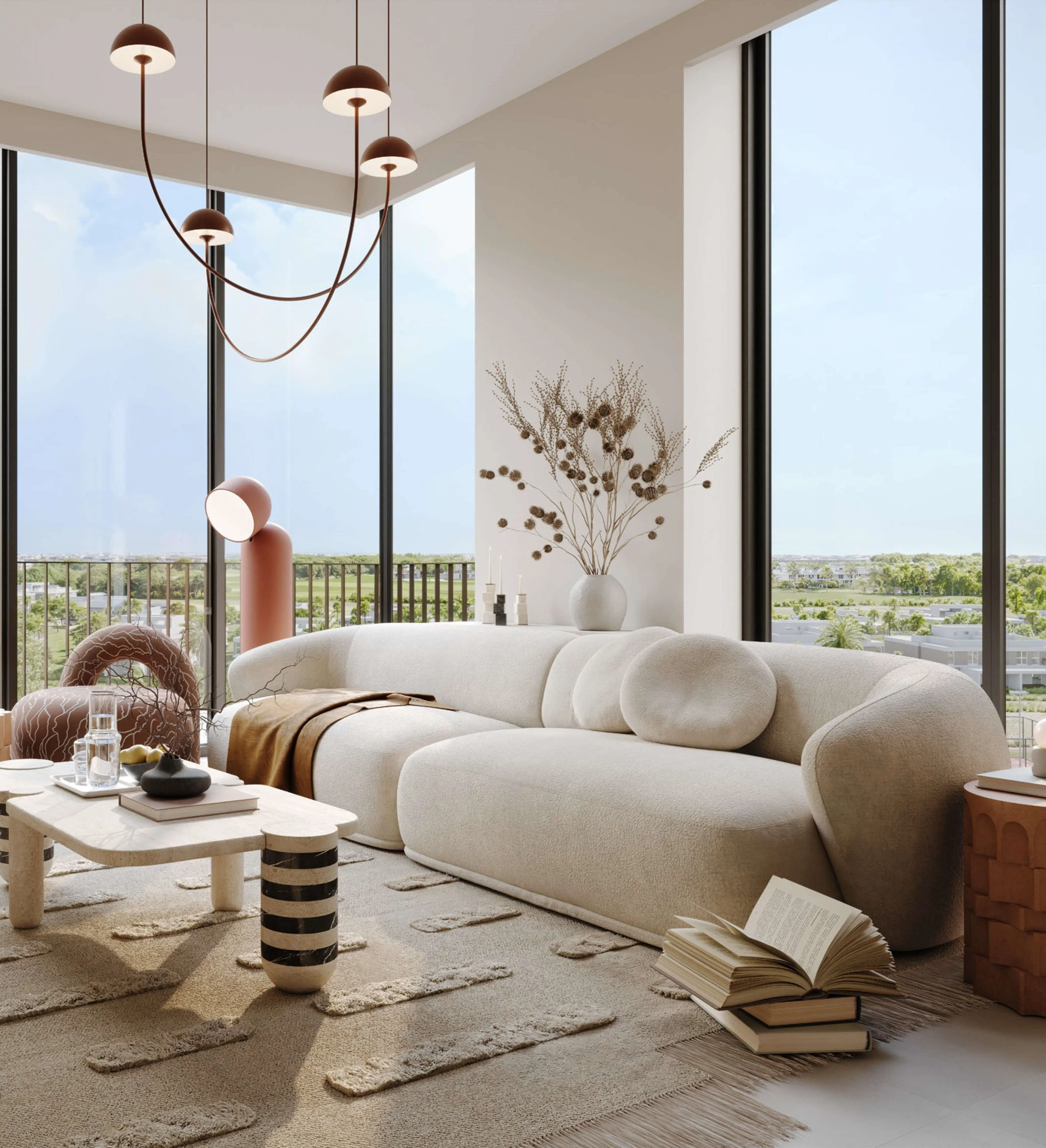 Greencrest apartment living room with panoramic glazing