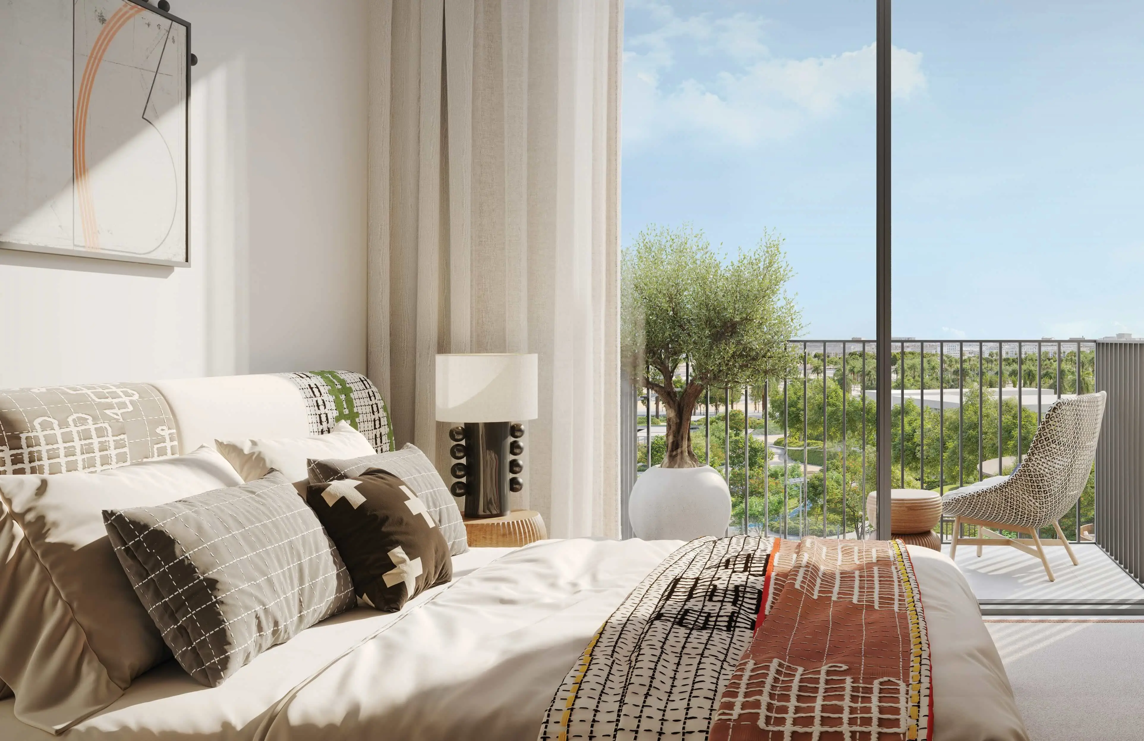 Hillsedge bedroom with balcony and Dubai Hills Estate view