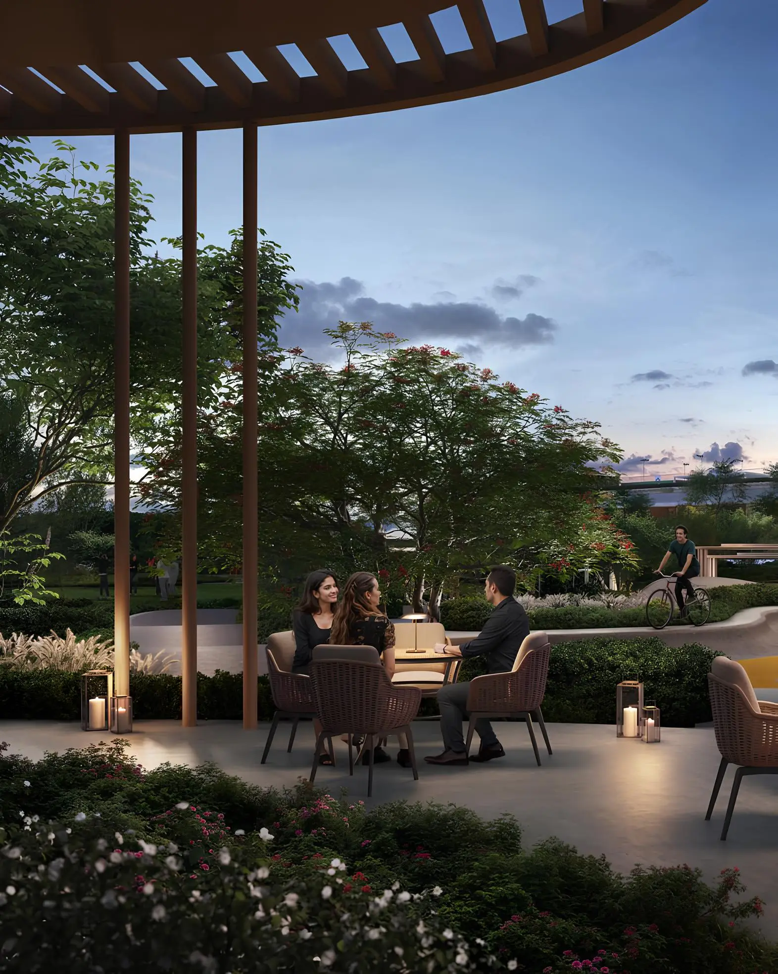 Hillsedge social terrace beside Hillside Park