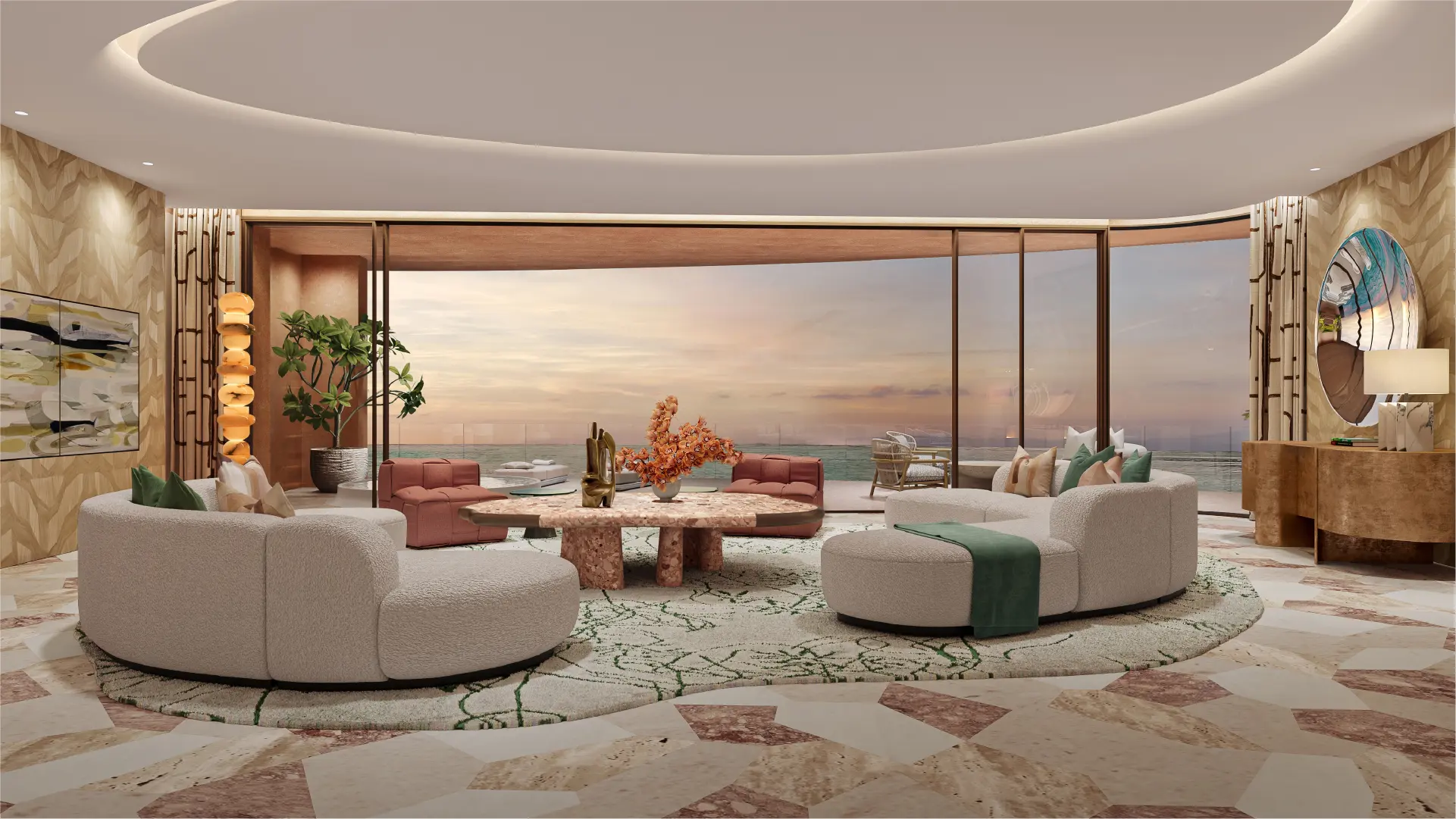 Four-bedroom apartment living space at Jumeirah Asora Bay