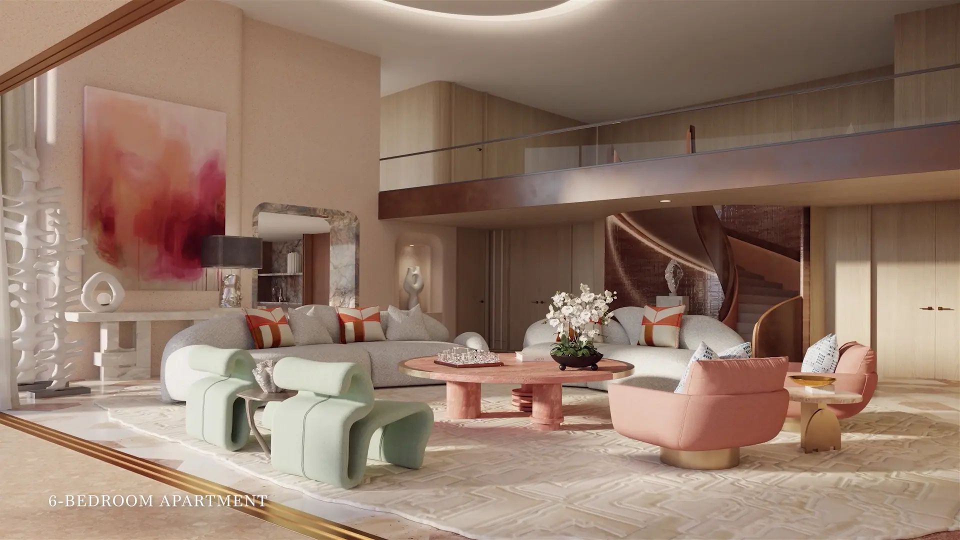 Six-bedroom apartment living space at Jumeirah Asora Bay