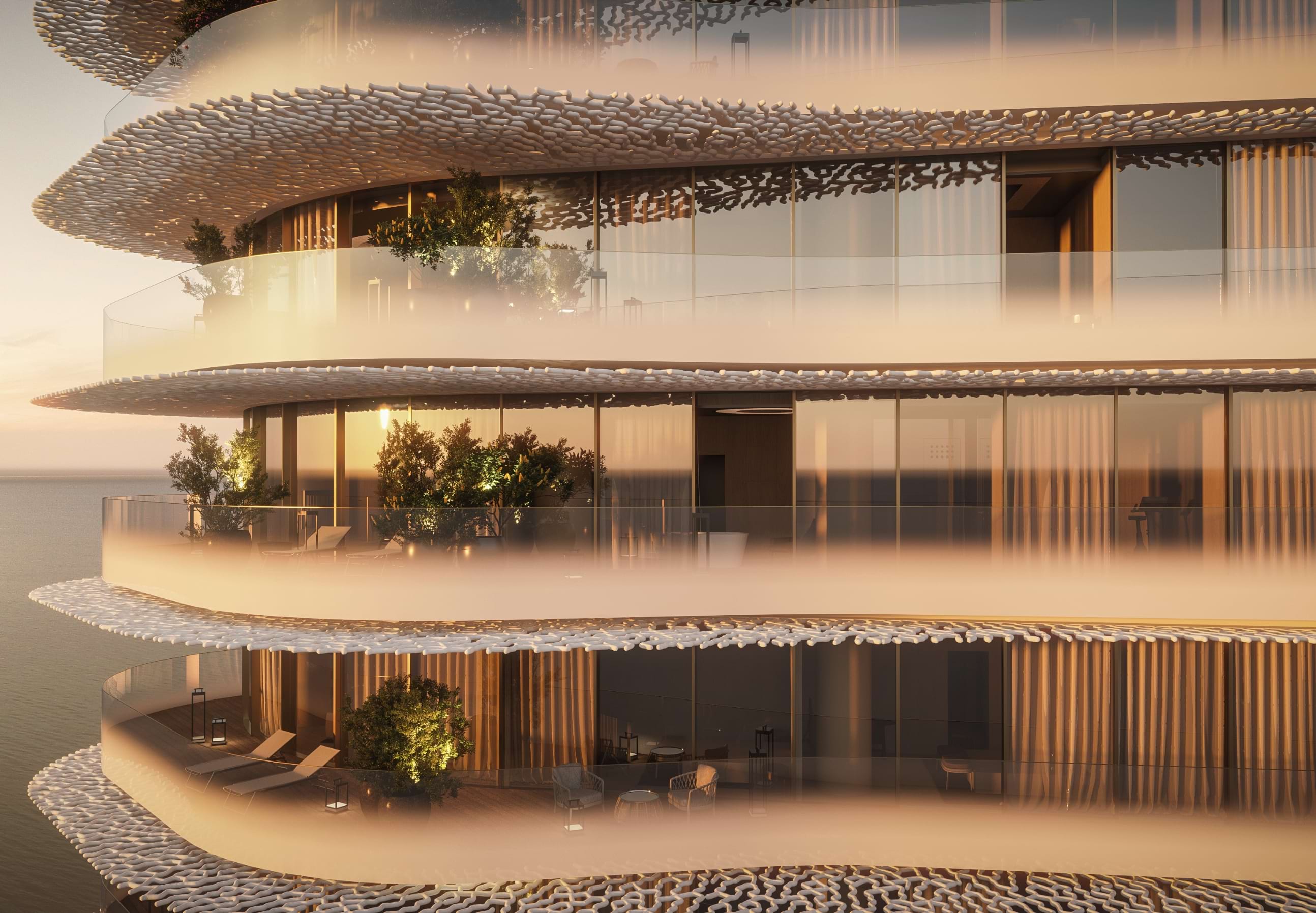 Architectural coral facade of Bulgari Lighthouse
