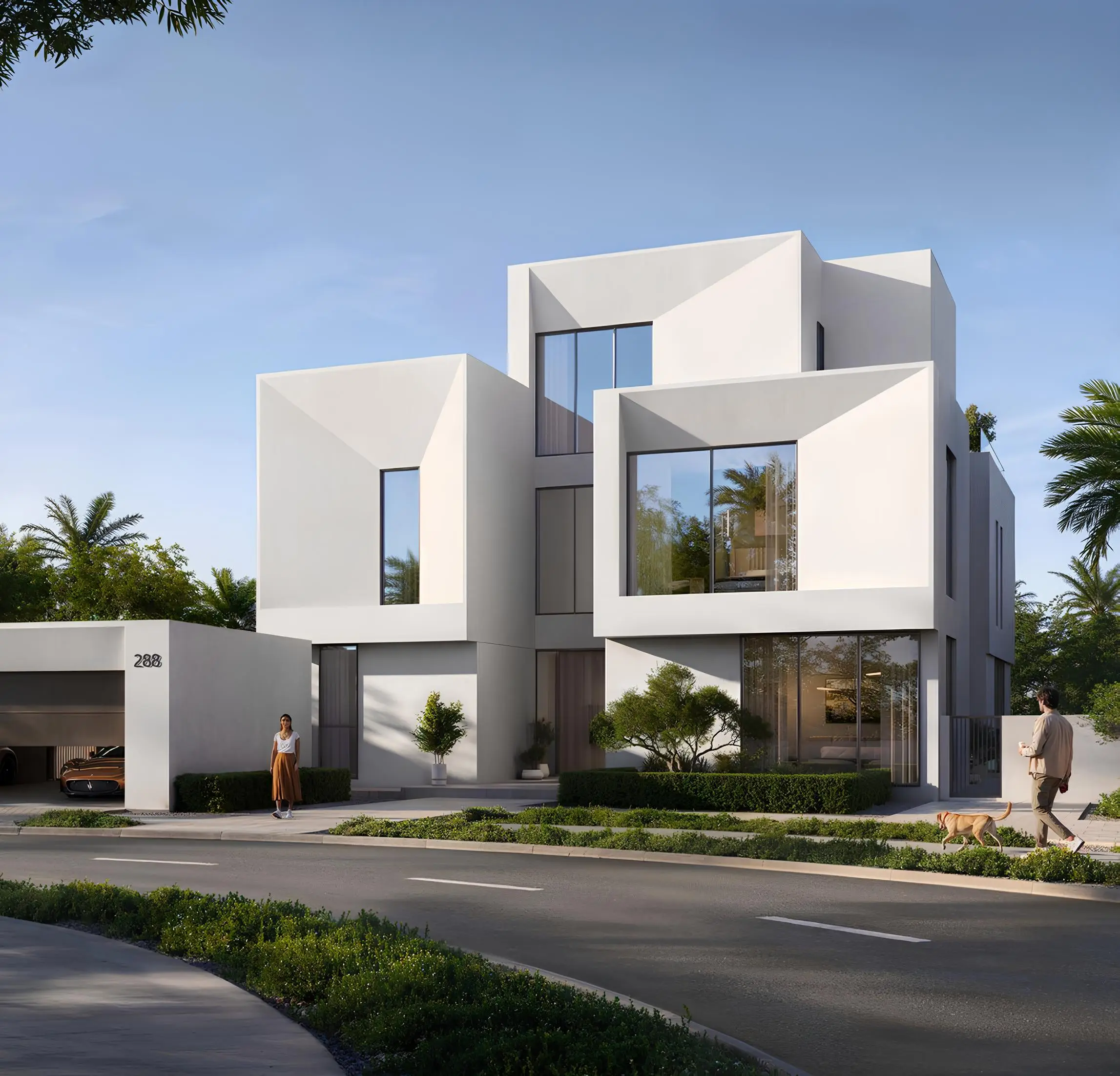 Double-height living interior in a Marèva 2 villa
