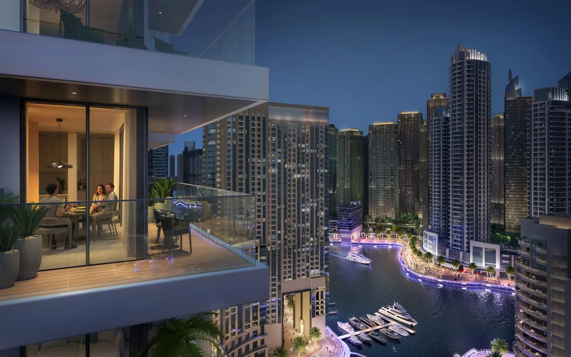 Marina Cove bedroom with contemporary finishes and marina views