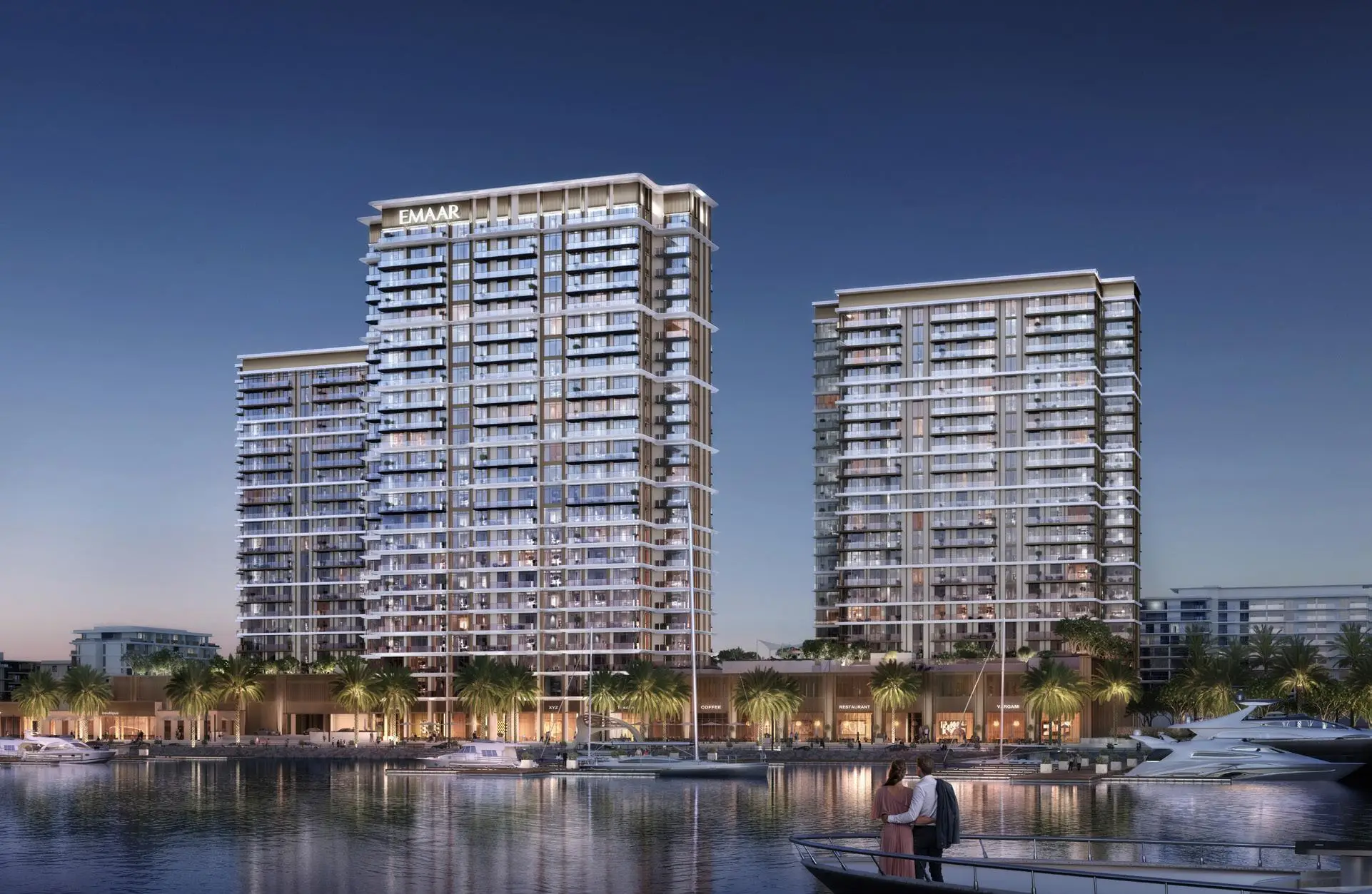 Marina Views apartment living room with panoramic yacht marina views
