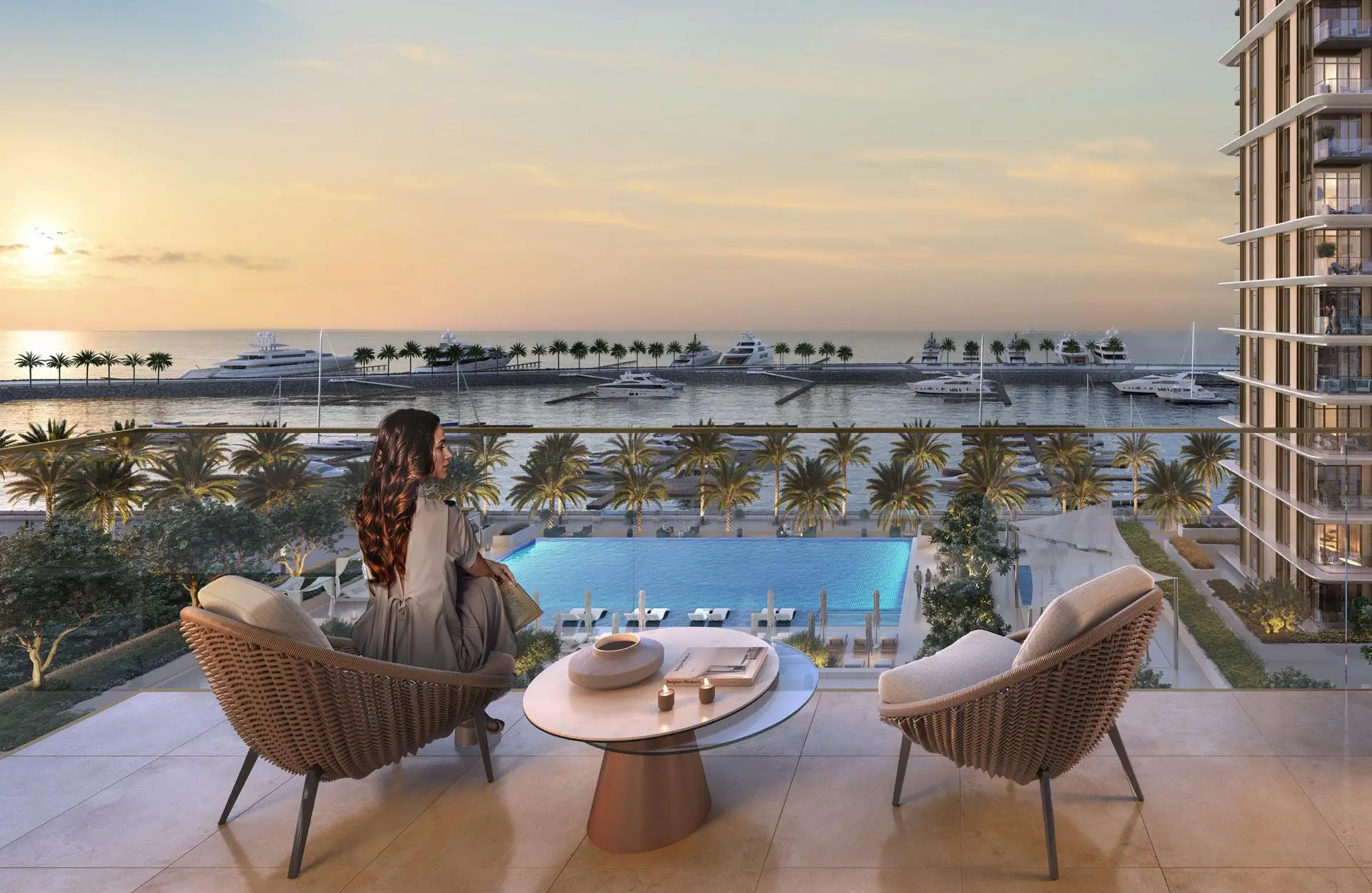 Marina Views bedroom with contemporary finishes and sea views