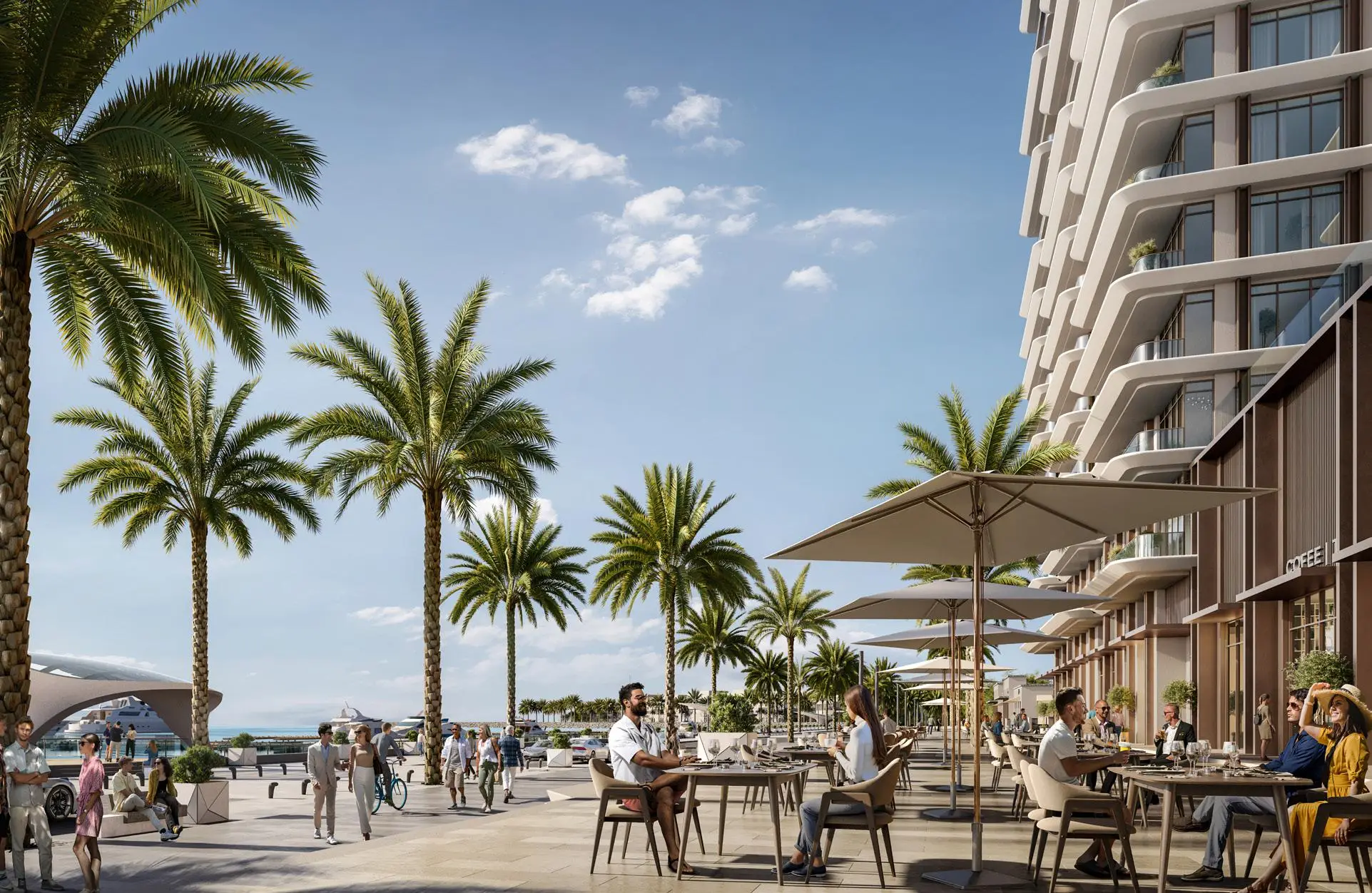 Marina Views resident lounge with waterfront outlook
