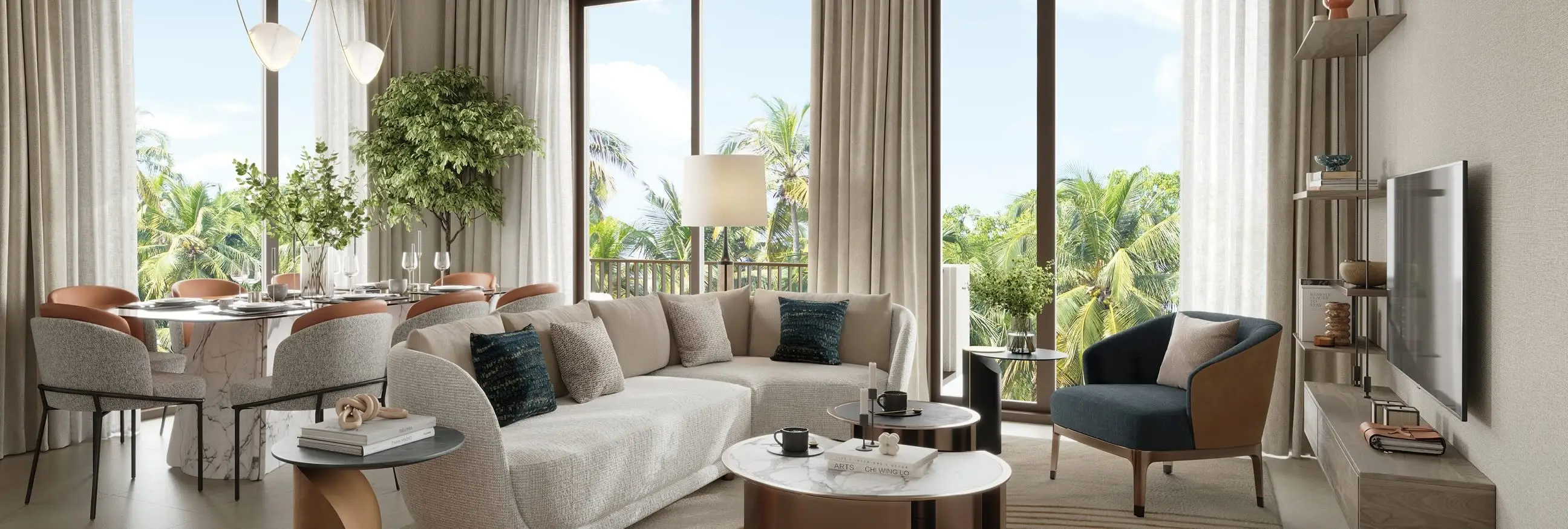 Moor Creek Beach buildings with Dubai skyline views