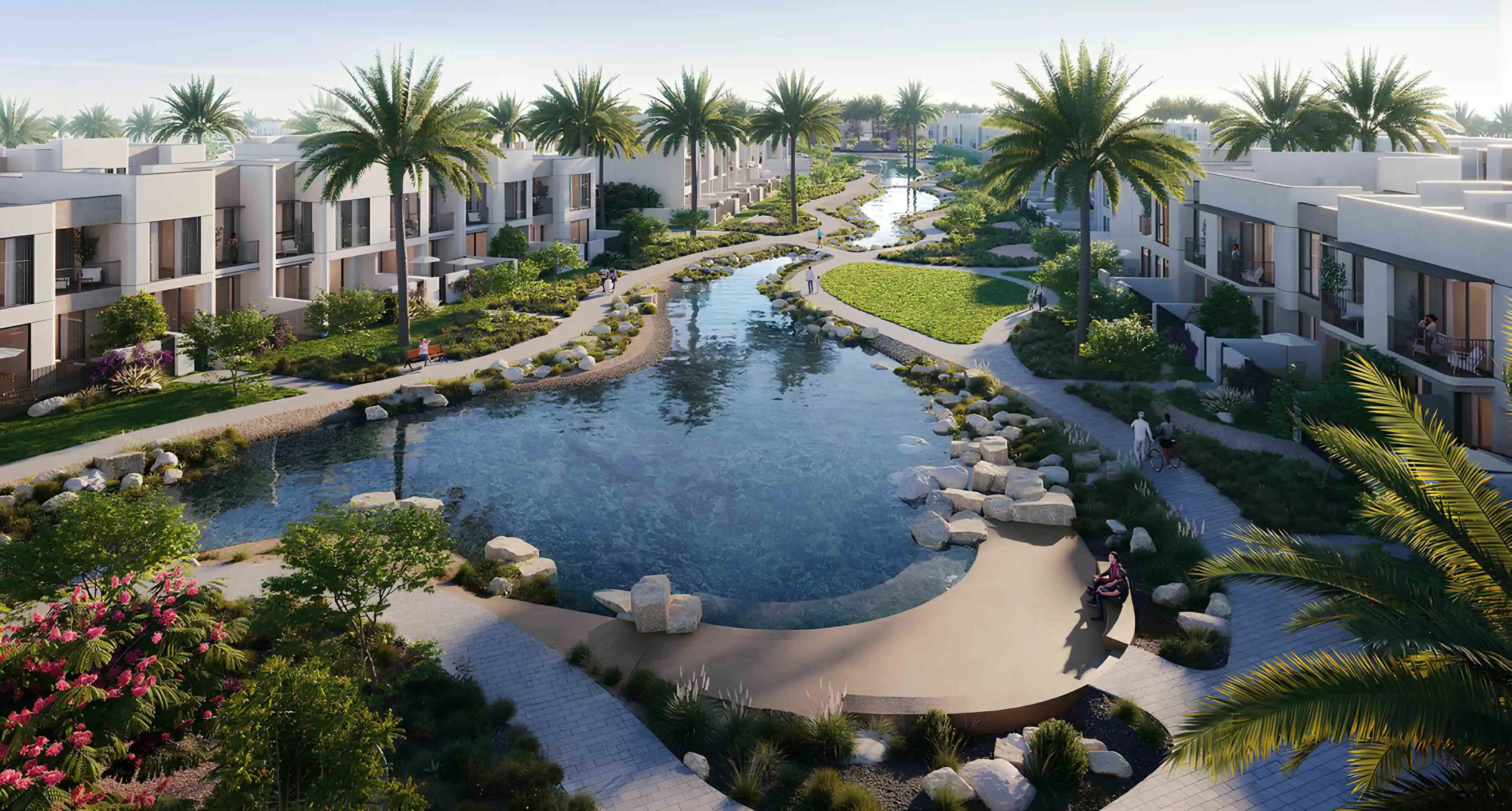 Nima townhouses arranged around landscaped waterways