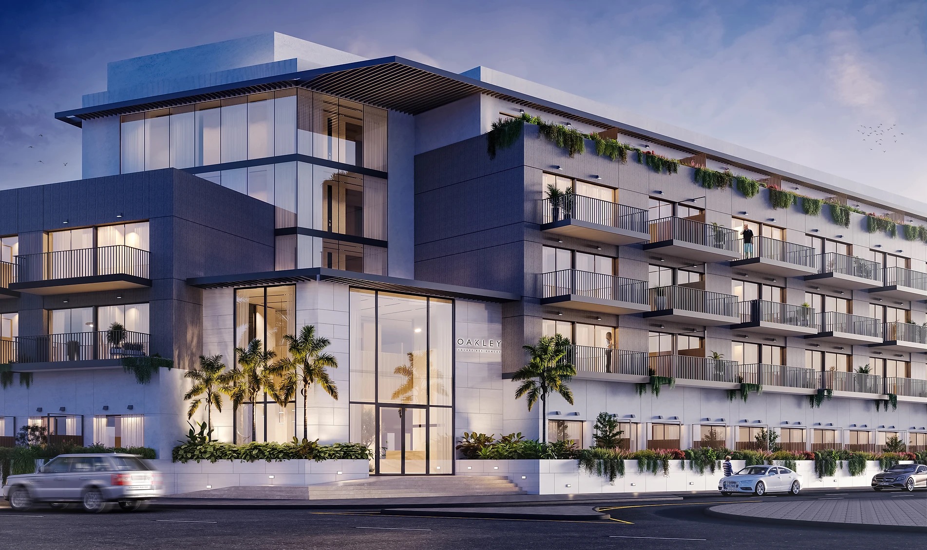 Oakley Square Residences facade and lobby in Jumeirah Village Circle, Dubai