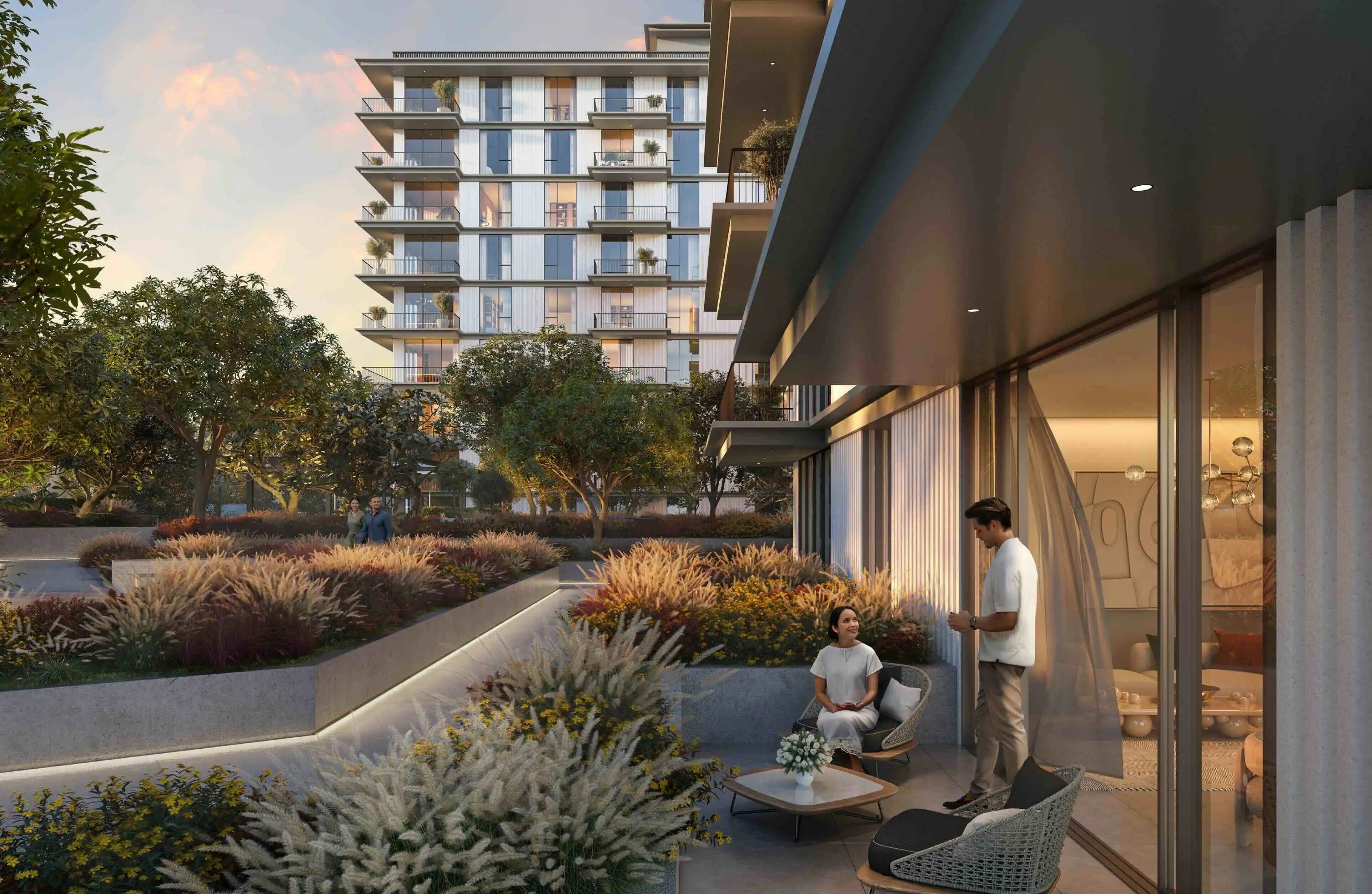 Ocean Cove private terrace beside landscaped garden paths