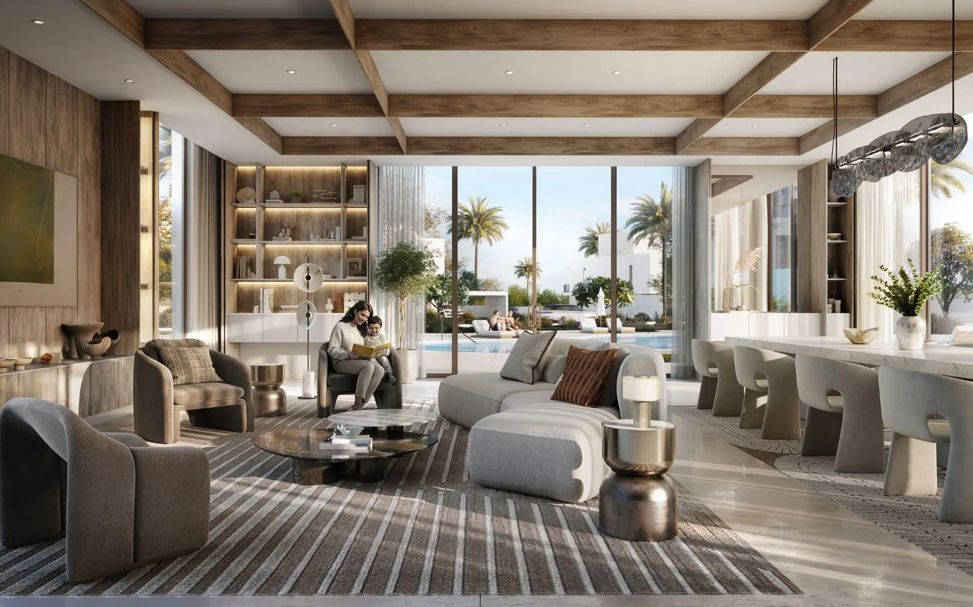 Ovelle villa living room opening onto a landscaped terrace