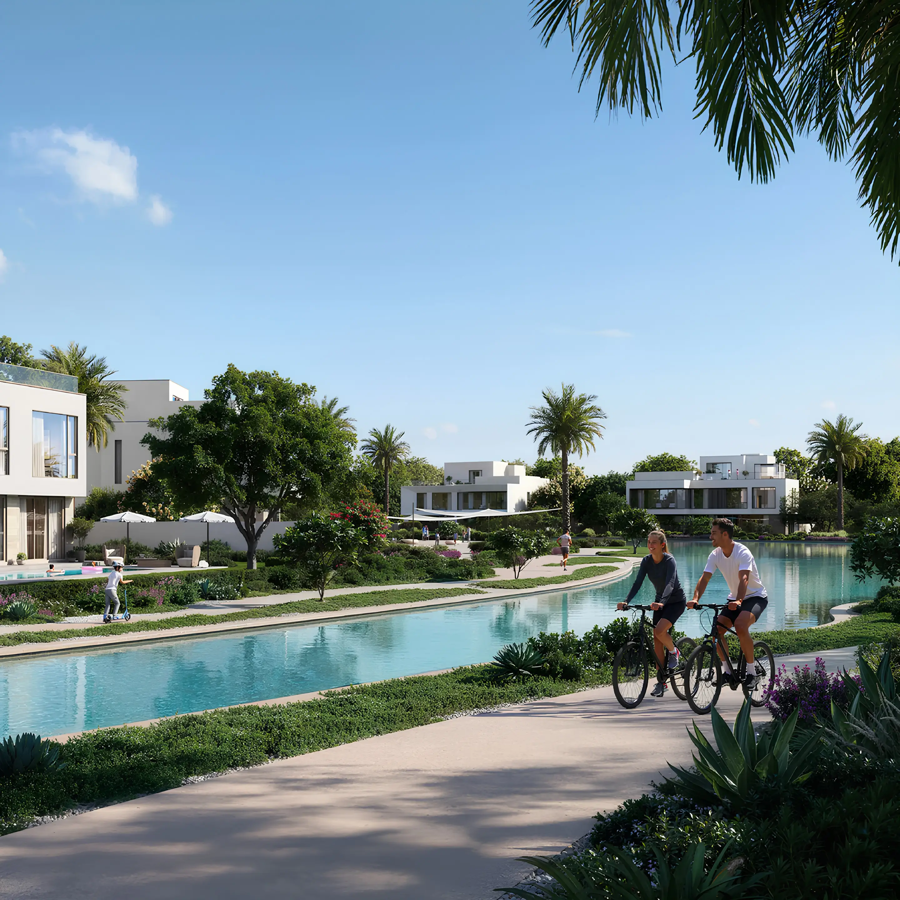 Cycling path beside The Oasis waterways