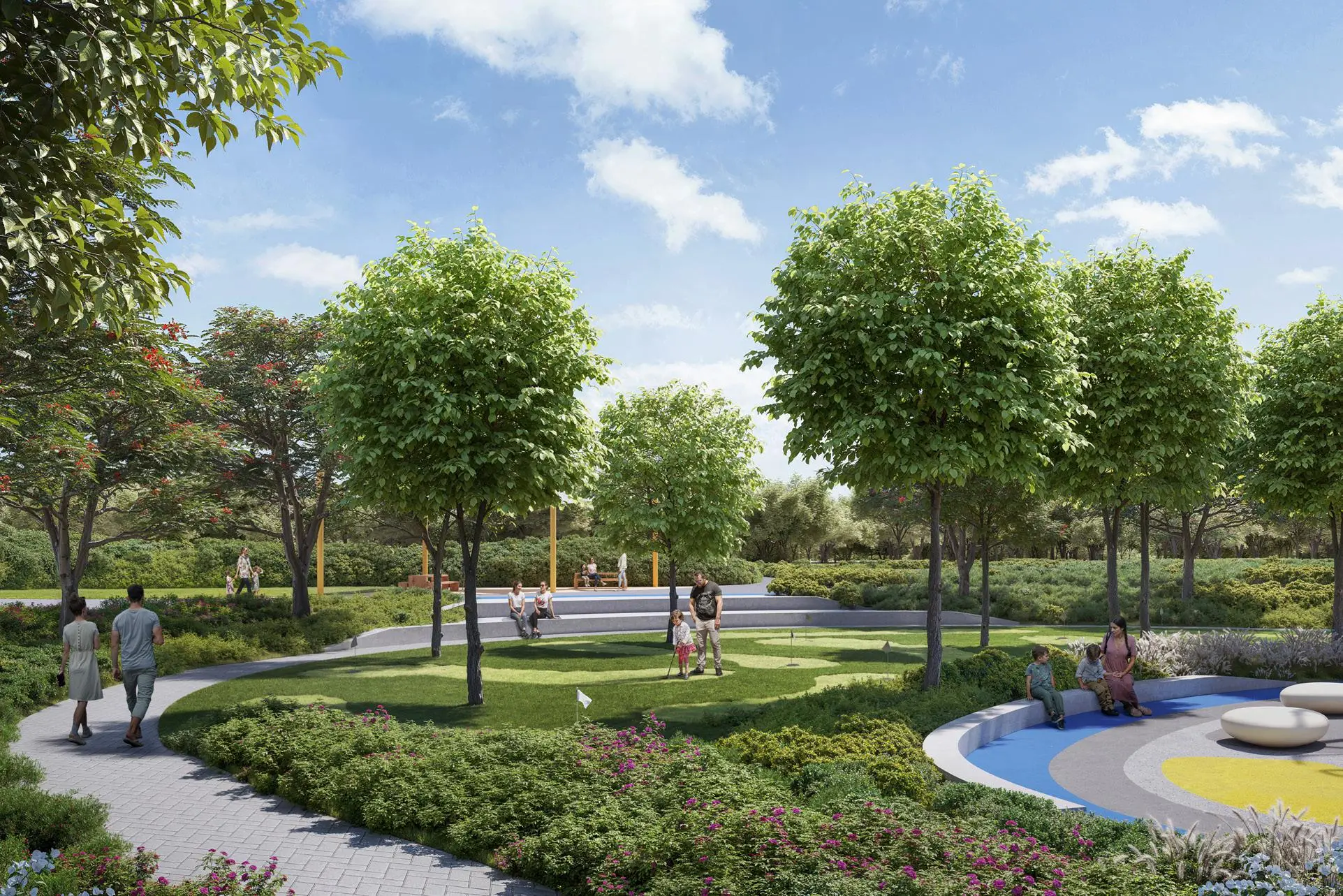 Landscaped garden and family recreation area at Parkwood