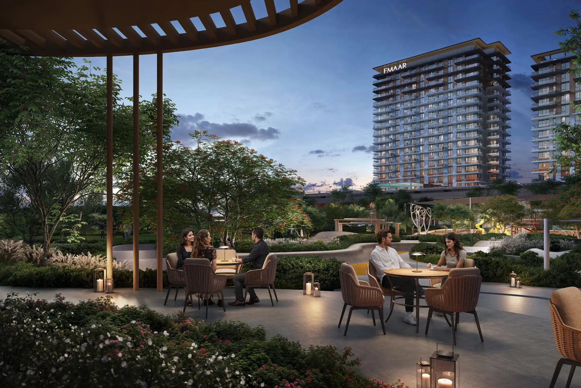 Parkwood garden terrace with tower views