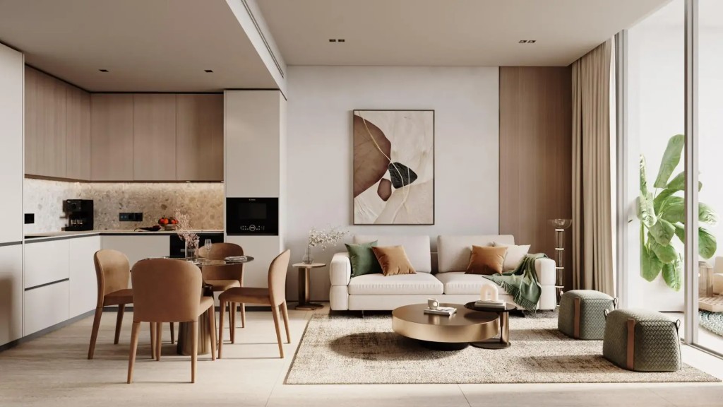 Fully furnished living and dining area at Vienna House Residences by Wyndham