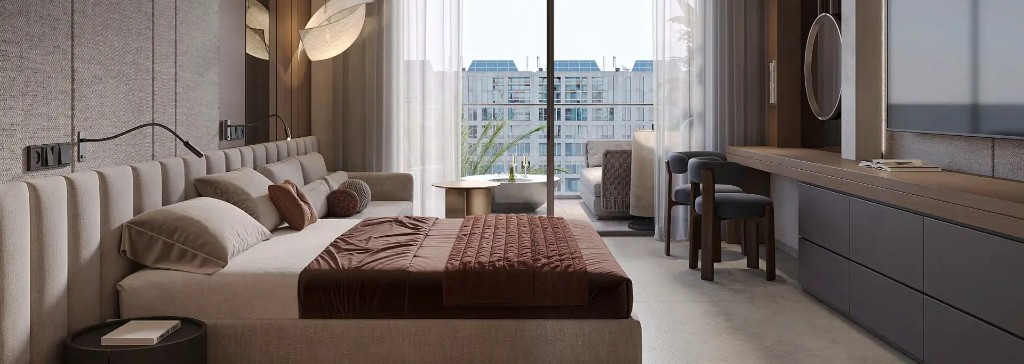Studio layout interior at Wyndham Residences Al Marjan Island