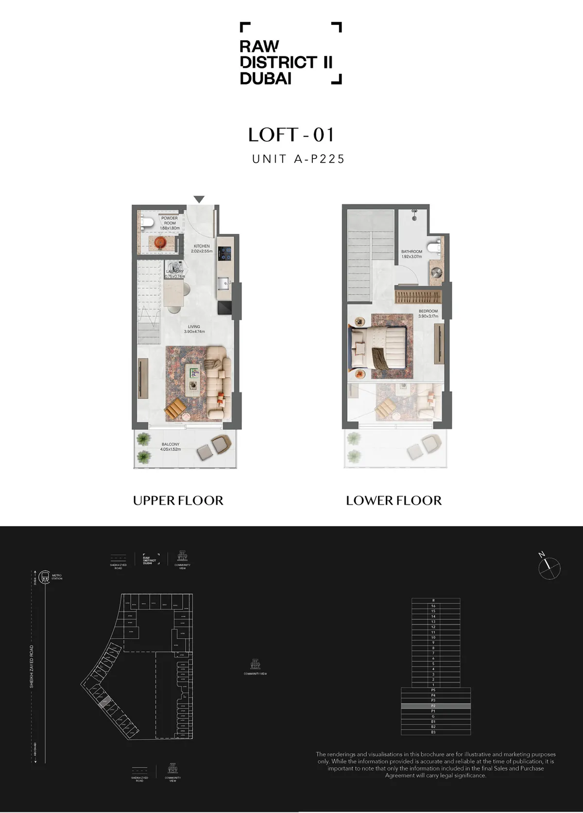 Official Raw District II 1-bedroom loft floor plan, Downtown Jebel Ali, Dubai