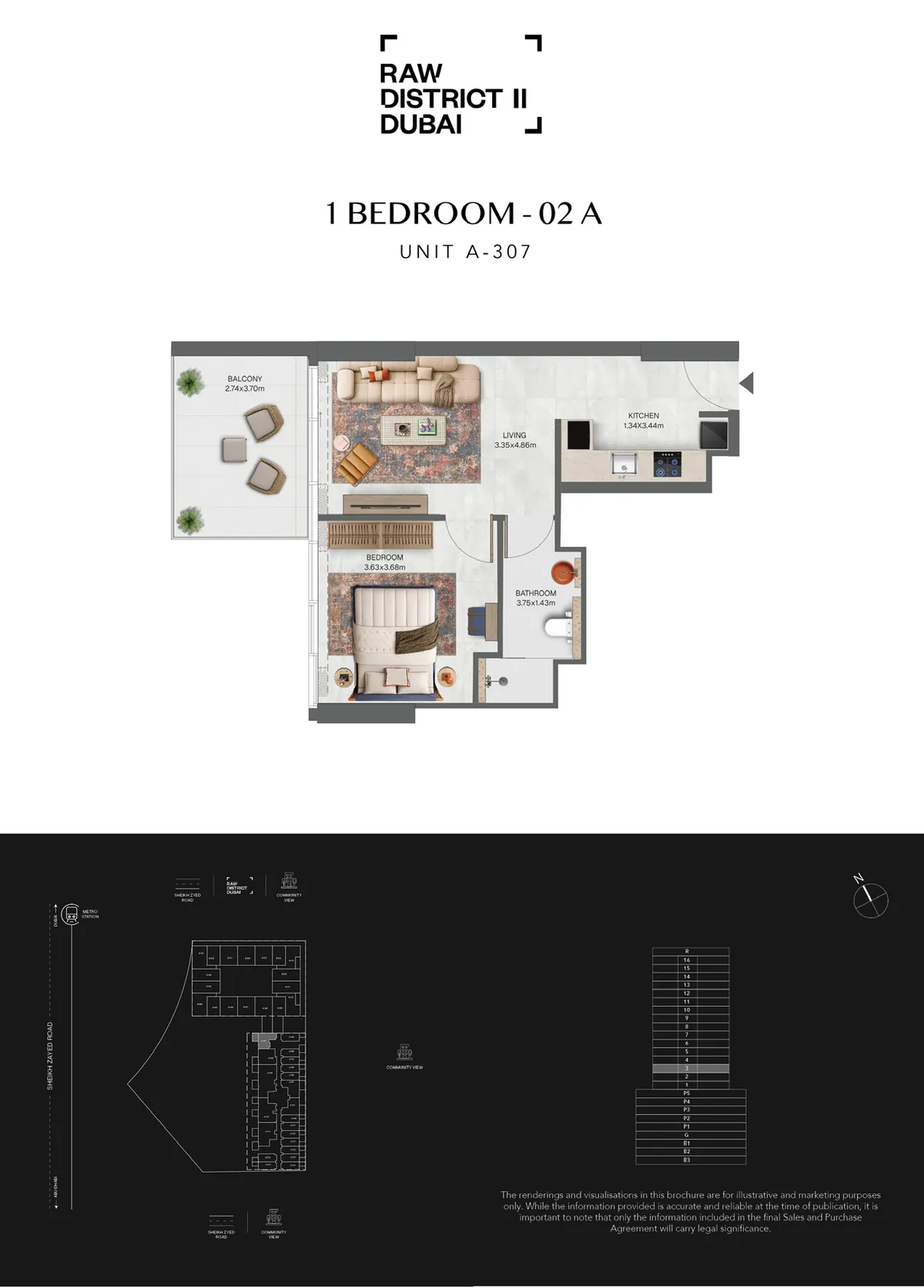 Official Raw District II 1-bedroom suite floor plan, Downtown Jebel Ali, Dubai