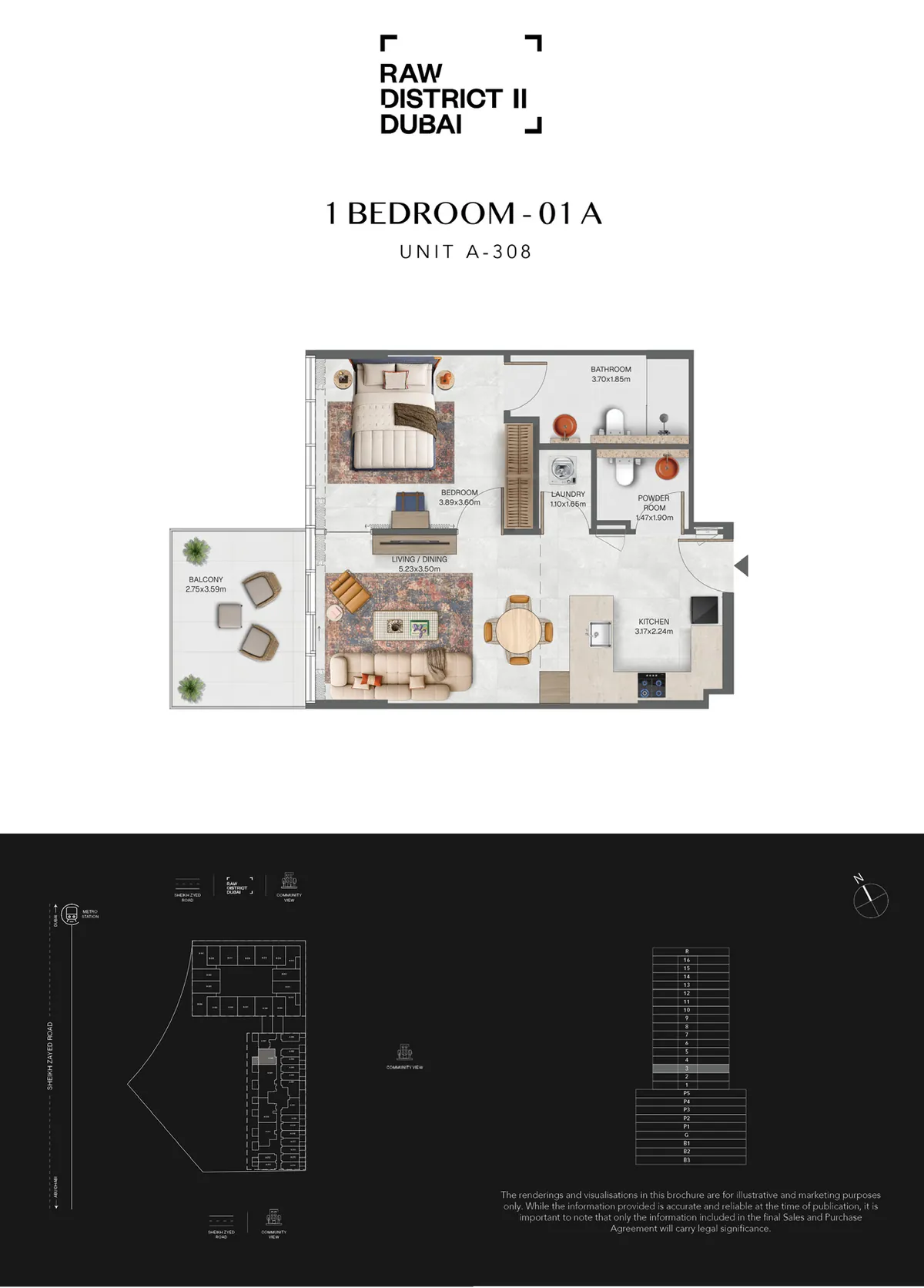Official Raw District II 1-bedroom floor plan, Downtown Jebel Ali, Dubai