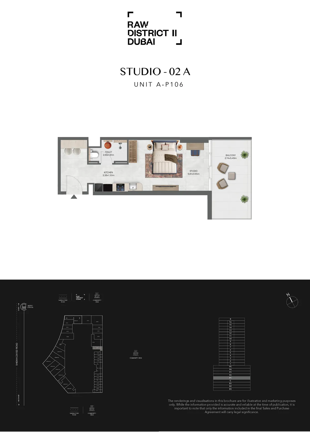 Official Raw District II studio layout two, Downtown Jebel Ali, Dubai