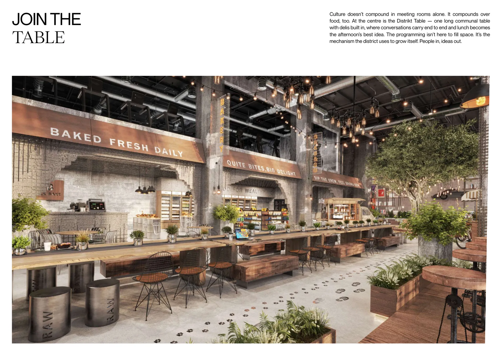 Distrikt Table communal dining at Raw District II by Imtiaz, Downtown Jebel Ali