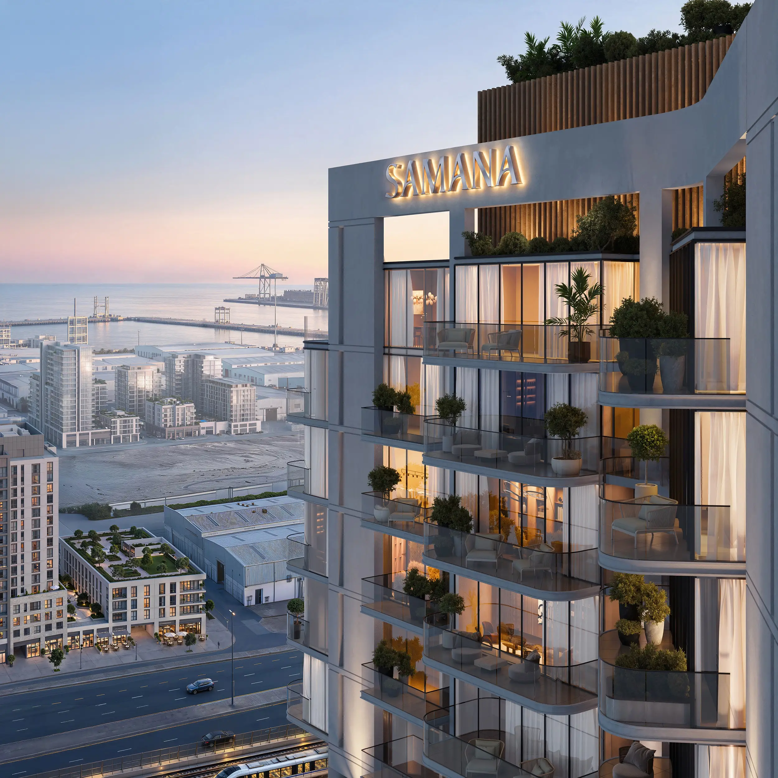 Samana Downtown One balconies overlooking the Jebel Ali district