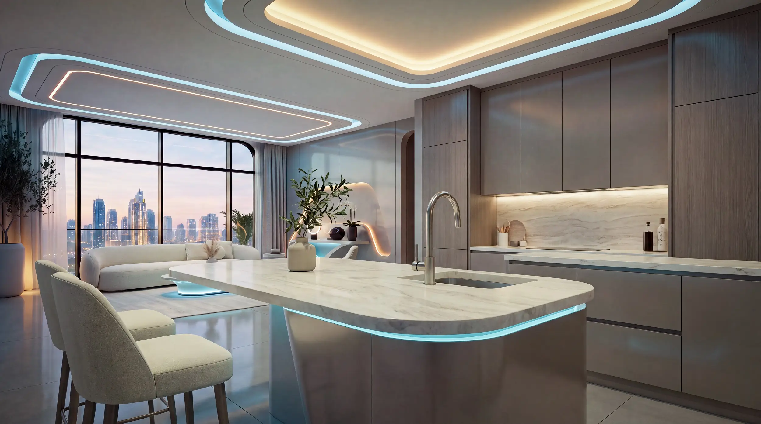 Kitchen and living room at Samana Downtown One