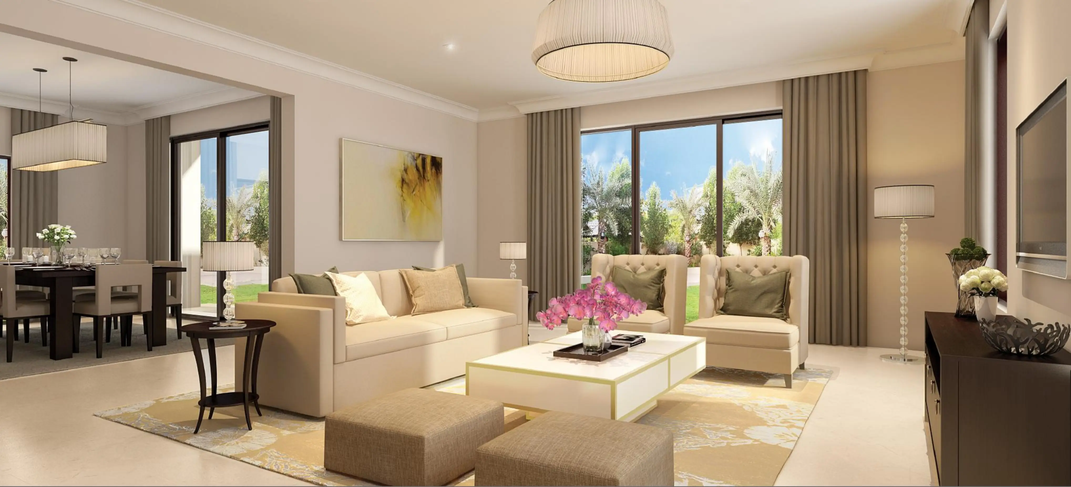 Samara villa living room in a warm modern Spanish palette