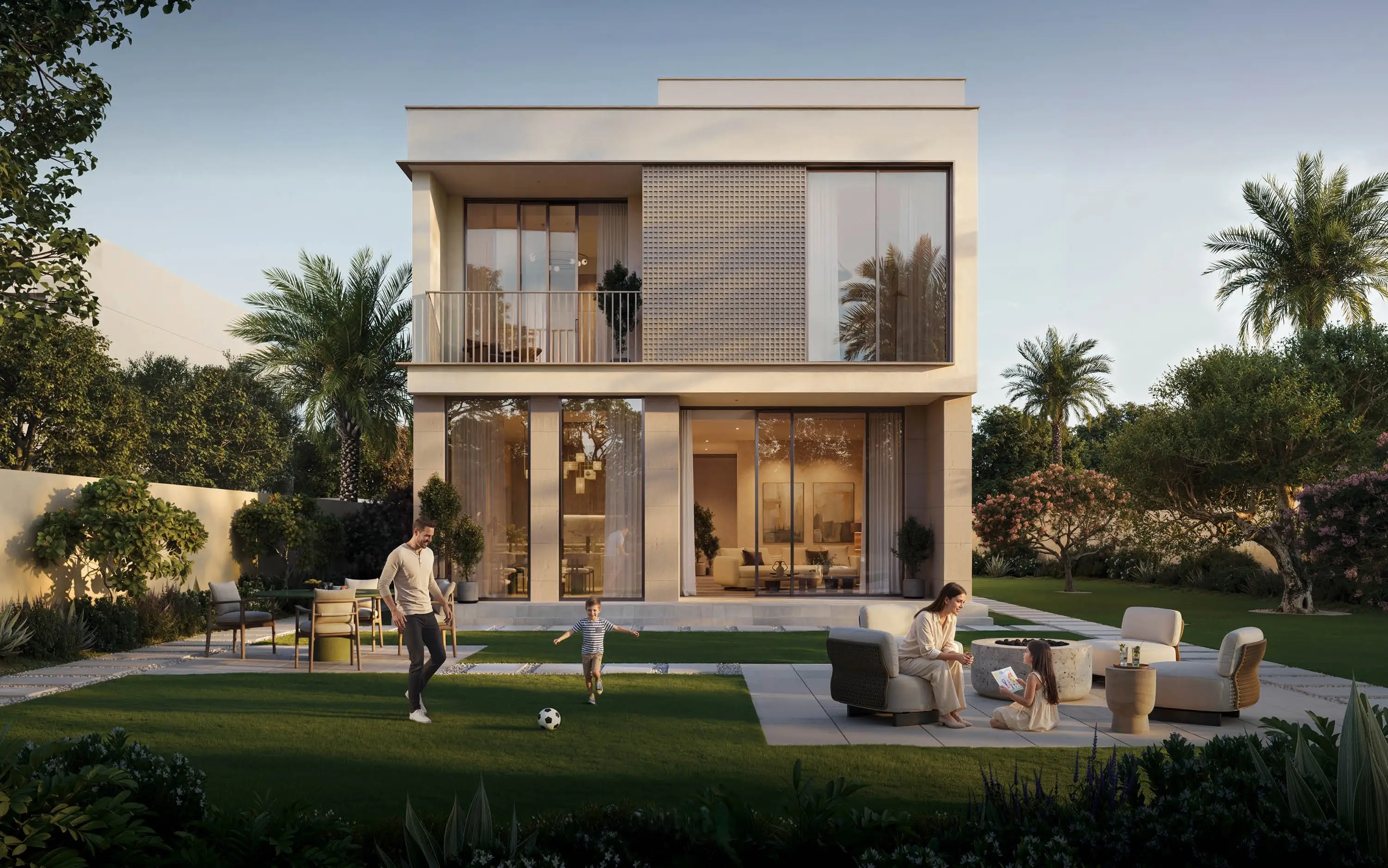 Serro 2 villas along a landscaped residential street
