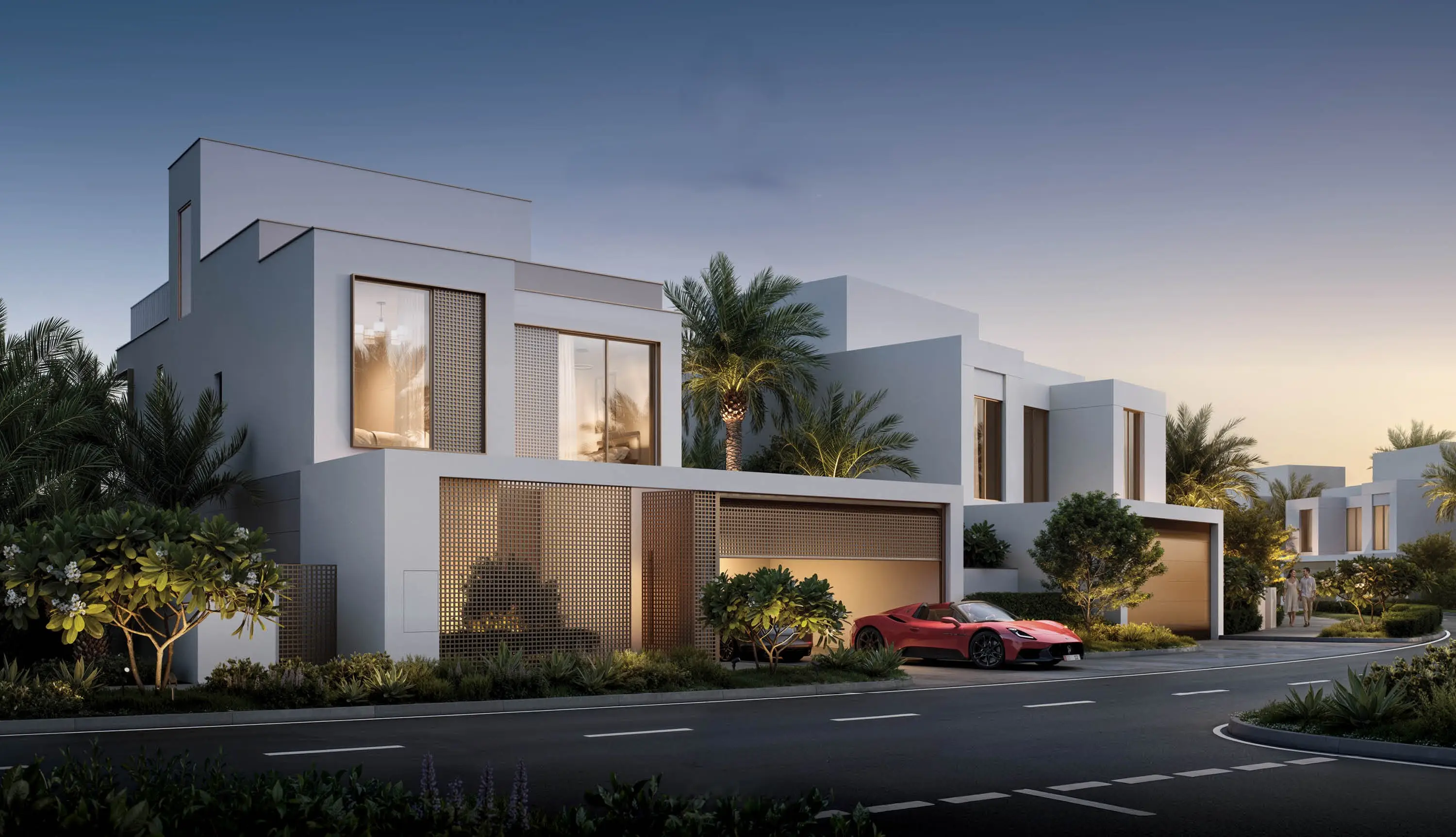 Serro villas along a landscaped residential street