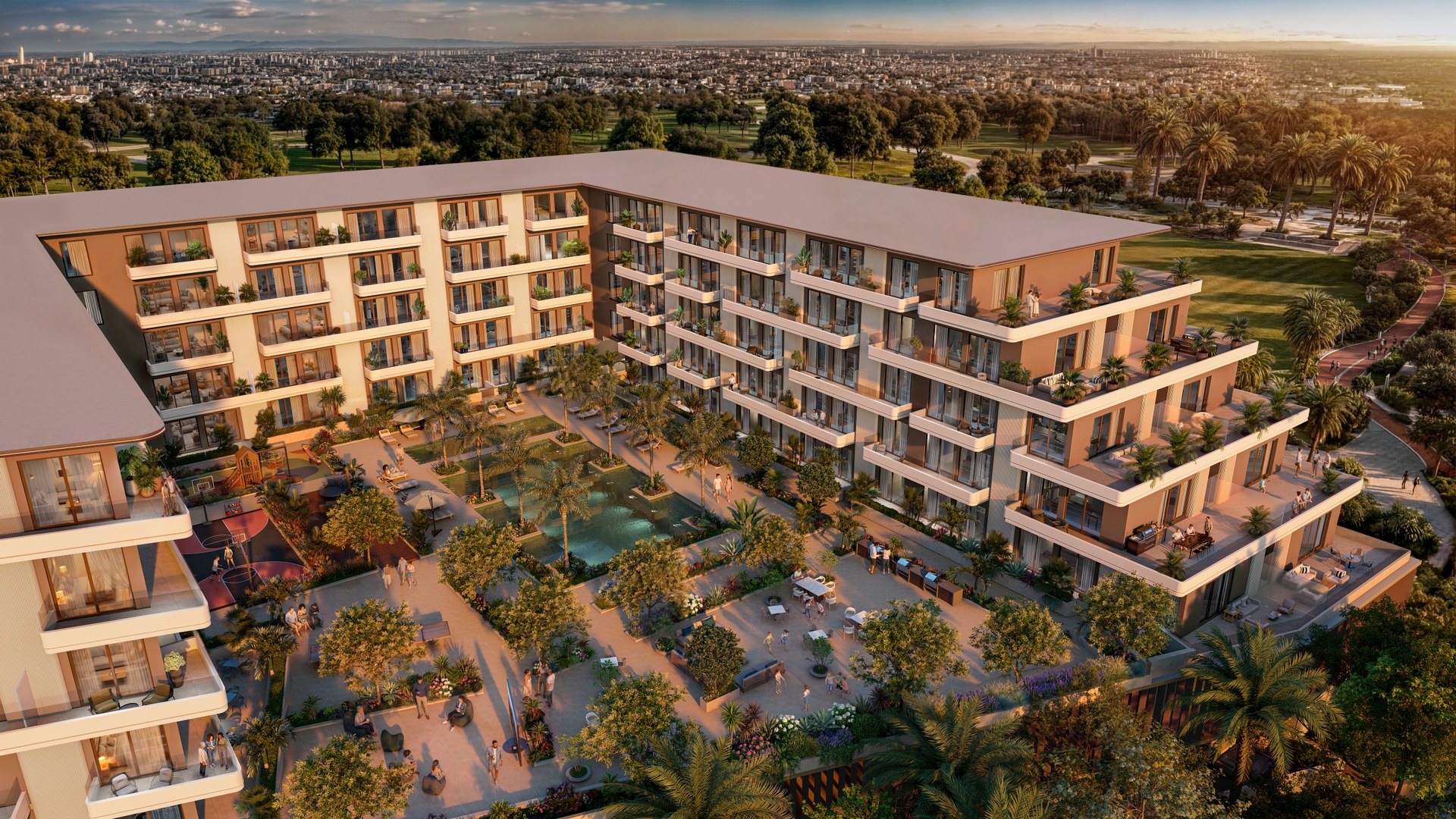 SOL Terra Gardens podium and landscaping, District 11, Jumeirah Village Circle, Dubai