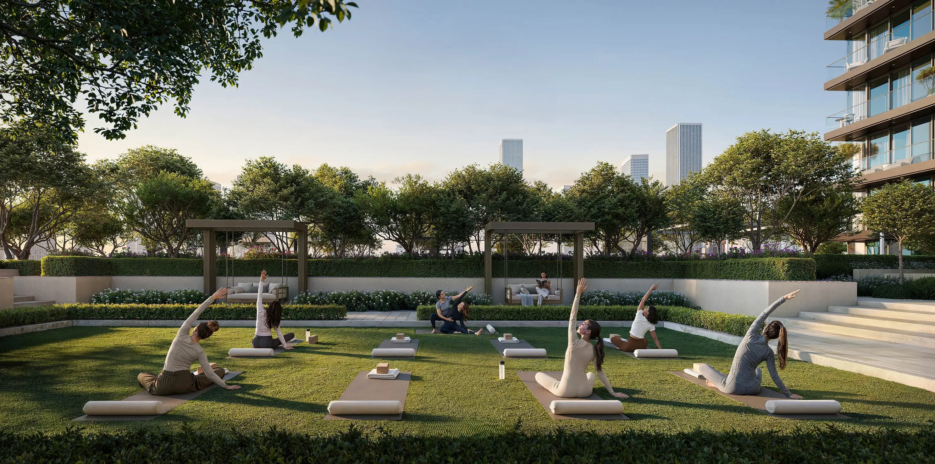 Landscaped yoga lawn at Valia